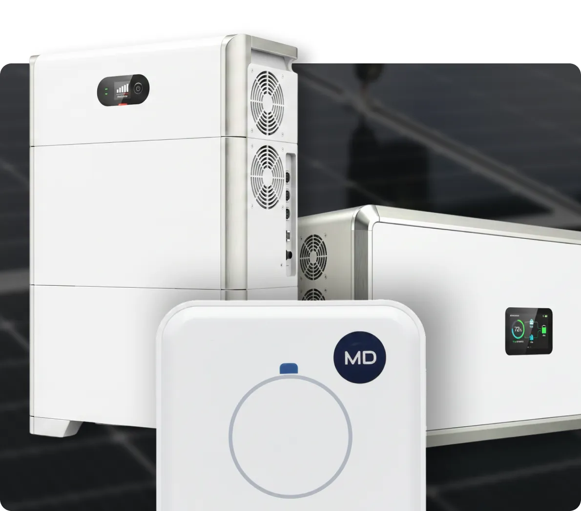 MarkeDroid hardware: battery controller, inverter unit, and connect box