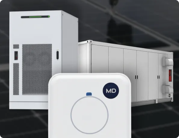 MarkeDroid box connected to a commercial battery and inverter cabinet